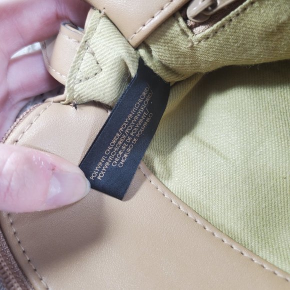 Liz Claiborne tan crossbody purse with light green fabric lining - Picture 5 of 15